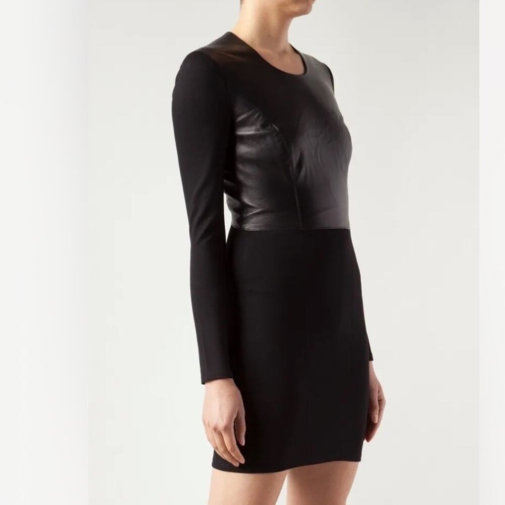 Helmut Lang Hammer Ponte Jersey‎ Half Leather Long Sleeve Mini Dress Size XS
